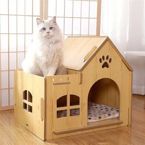 img 2 attached to 🏠 PetBus Cat House: Cozy Indoor Shelter for Cats & Small Dogs with Cushioned Padding, Wooden Construction, Doors, Windows, and Easy Assembly