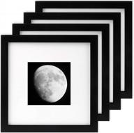 set of 4 aevete black wood 8x8 square frames for wall and tabletop display - includes 4x4 mat for ideal presentation logo