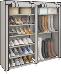 img 4 attached to Organize Your Shoes With UDEAR Portable Shoe Rack - Grey Non-Woven Fabric Cover Included