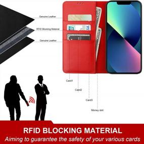 img 3 attached to ONETOP For IPhone XR Genuine Leather Wallet Case With Credit Card Holder, Wireless Charger Compatible RFID Blocking Hidden Magnetic Clasp Folio Cover With Kickstand 6.1 Inch (Red)