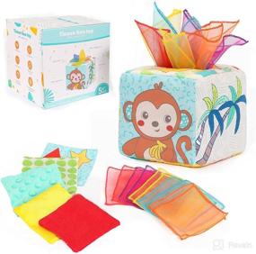 img 4 attached to 🐸 Frogprin Baby Tissue Box Toy: Montessori Sensory Toy for 6-12 Months, with Silk Scarves, Stuffed Tissues, and Crinkle Paper - Perfect for Newborns, Toddlers, and Infants