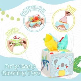 img 1 attached to 🐸 Frogprin Baby Tissue Box Toy: Montessori Sensory Toy for 6-12 Months, with Silk Scarves, Stuffed Tissues, and Crinkle Paper - Perfect for Newborns, Toddlers, and Infants