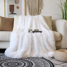 img 4 attached to Extra Soft Faux Fur Blanket Twin Size 70"X78", Fluffy Plush Throw For Couch Sofa Bed, Solid Reversible White