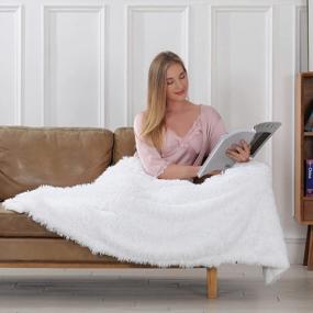 img 3 attached to Extra Soft Faux Fur Blanket Twin Size 70"X78", Fluffy Plush Throw For Couch Sofa Bed, Solid Reversible White