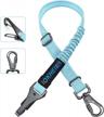 iokheira adjustable dog seat belt and car harness with reflective bungee tether and swivel zinc alloy carabiner - durable nylon safety restraint for cars in blue logo