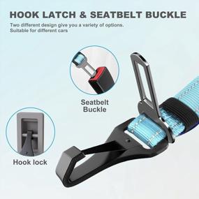img 3 attached to IOKHEIRA Adjustable Dog Seat Belt And Car Harness With Reflective Bungee Tether And Swivel Zinc Alloy Carabiner - Durable Nylon Safety Restraint For Cars In Blue