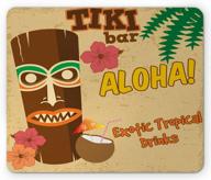 ambesonne tiki bar mouse pad, polynesian tropical drink retro typography and flora old aged design, rectangle non-slip rubber mousepad, standard size, multicolor logo