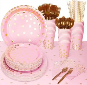 img 4 attached to Pink Party Pack: Complete 354-Piece Set For Princess Themes, Baby Showers, Birthdays And Weddings - Plates, Napkins, Tablecloths, Utensils, Cups And Straws For 50 Guests!