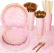pink party pack: complete 354-piece set for princess themes, baby showers, birthdays and weddings - plates, napkins, tablecloths, utensils, cups and straws for 50 guests! logo