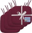h.versailtex premium chair cushions memory foam chair pads 4 pack - 16x16 inch thick soft seat cushion pads non slip with sbr backing and straps - durable mats pads for lounge, kitchen, burgundy logo
