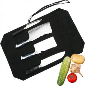 img 4 attached to Portable Chef Knife Roll Bag With 4 Slots For Knives - Ideal For Travel, Work, BBQ, And Camping - Black