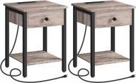 set of 2 hoobro nightstands with charging station, usb ports, drawer, and storage shelf - perfect bedside table for small spaces in greige and black (bg401bzp201) logo