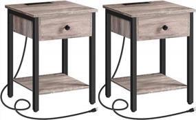 img 2 attached to Set Of 2 HOOBRO Nightstands With Charging Station, USB Ports, Drawer, And Storage Shelf - Perfect Bedside Table For Small Spaces In Greige And Black (BG401BZP201)