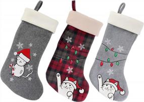img 4 attached to Set Of 3 Classic Hand-Embroidered Sequined Animal Christmas Stockings, 18 Inches With Cute Assorted Designs - By BambooMN, SKU Assortment 89