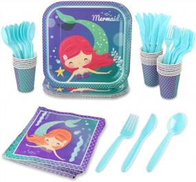 img 4 attached to Complete Mermaid Themed Party Pack - 144 Pieces, Serves 24 Guests With Plates, Napkins, Cups, Cutlery And Perfect For Mermaid Birthday Celebrations