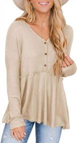 img 4 attached to Pinkmstyle Women'S Long Sleeve V Neck Tunic Tops With Button Up Ruffle Peplum Blouse