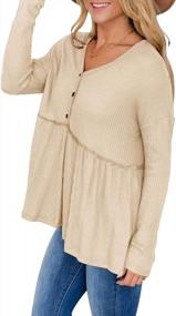 img 3 attached to Pinkmstyle Women'S Long Sleeve V Neck Tunic Tops With Button Up Ruffle Peplum Blouse