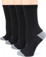 women's cotton crew socks - 4 pairs solid color lightweight ribbed knitted soft casual socks by mirmaru logo