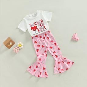 img 3 attached to Adorable Toddler Girl'S Animal And Letter Print Short Sleeve Shirt And Flared Long Pants Set - Perfect Outfit For Festivals And Playtime