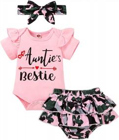 img 4 attached to Adorable Baby Girl Outfit: 'Auntie Is My Bestie' Romper, Shorts & Headband!