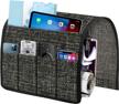 dark grey joywell thick linen sofa armrest organizer with 6 pockets - remote control holder, magazine storage, books & cell phone ipad stand for couch and chair arms logo