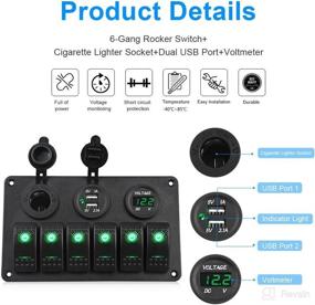 img 2 attached to ⛵️ Waterwich 6-Gang Marine Switch Panel with Waterproof Digital Voltmeter, Dual USB Charger, Cigarette Lighter Socket – RV Car Boat Truck Trailer Yacht (6-Gang Green)