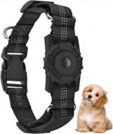 adjustable reflective dog collar with waterproof airtag holder by katumo - breathable nylon collar for small dogs and puppies, black (size s) logo