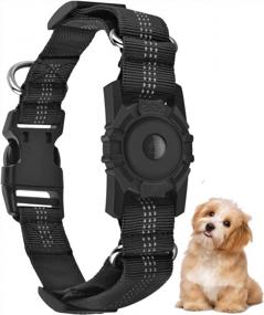 img 4 attached to Adjustable Reflective Dog Collar With Waterproof AirTag Holder By KATUMO - Breathable Nylon Collar For Small Dogs And Puppies, Black (Size S)