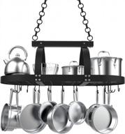матовая черная овальная стойка для кастрюль и сковородок с 20 крючками s - 34-дюймовая подвесная стойка для кастрюль для кухни от kes, kur221s85-bk потолочная вешалка для кастрюль логотип