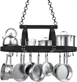 img 4 attached to Matte Black Oval Pot And Pan Rack With 20 S Hooks - 34-Inch Hanging Pot Rack For Kitchen By KES, KUR221S85-BK Ceiling Pot Hanger