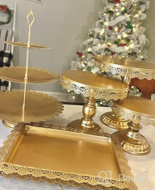 img 1 attached to Premium Dessert Display Set - Riccle Gold Cake Stand Set Of 4 - Antique Stands And Trays For Elegant Christmas, Wedding, Birthday, Bridal & Baby Shower Dessert Tables review by Junior Rojas