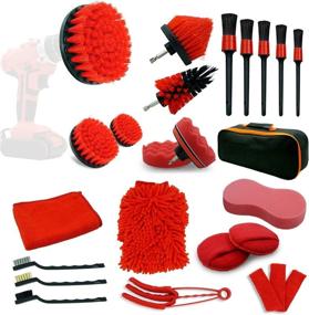 img 4 attached to 🚗 Zenply Car Cleaning Kit: 23-Piece Car Detailing Supply Set with Carry Bag and Driller Attachment – Red | Complete Automobile Detailing Brush Set Included