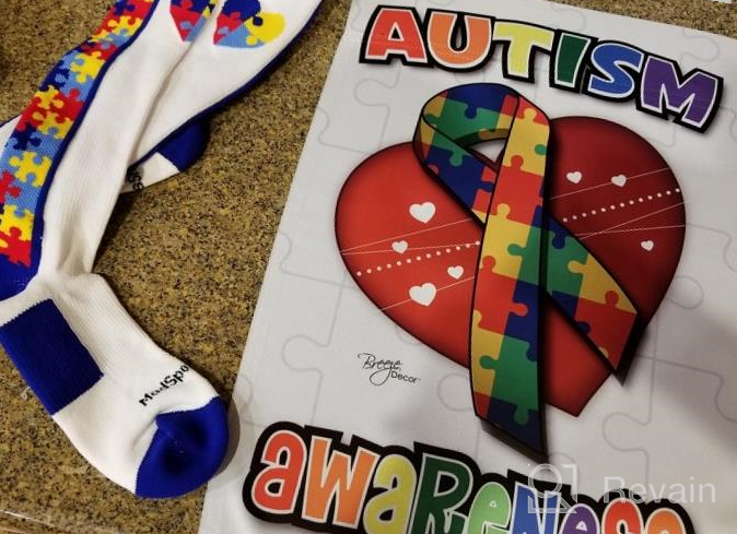 img 1 attached to Autism Awareness Puzzle Heart Over The Calf Socks by MadSportsStuff review by Ken Booker