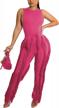 women's casual solid two-piece jumpsuit set with fringe tassel drawstring long pants logo