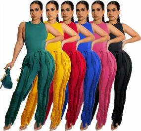img 1 attached to Women'S Casual Solid Two-Piece Jumpsuit Set With Fringe Tassel Drawstring Long Pants