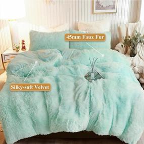 img 3 attached to Plush Shaggy Duvet Cover In Ultra Soft Crystal Velvet, Luxury Fuzzy Bedding (Queen, Aqua Green) With Zipper Closure - 1 Piece Fluffy Faux Fur Comforter Cover