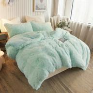 plush shaggy duvet cover in ultra soft crystal velvet, luxury fuzzy bedding (queen, aqua green) with zipper closure - 1 piece fluffy faux fur comforter cover logo