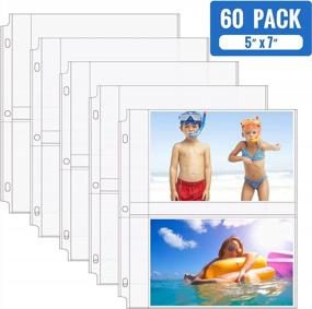 img 1 attached to MaxGear 60 Pack 5X7 Photo Sleeves For 3 Ring Binders - Archival Quality Photo Pages With 2 Pockets Per Page, Holds 240 Photos - Photo Protectors And Sheet Protector Refill Pages Fits 8.5 X 11 Binders