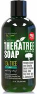 oleavine theratree tea tree oil soap with neem oil - 12oz - skin irritation relief, body odor control & healthy complexion restoration for face and body logo