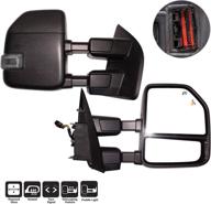 🚘 black housing towing mirror with temperature sensor for ford super duty f-250 f-350 f-450 f-550 2017-2019, includes blind spot, turn signal, clearance, and auxiliary lamp логотип