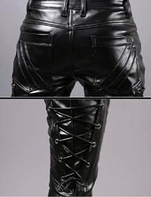img 1 attached to Idopy Men`S Rock Steampunk Lace Up PU Leather Pants Slim Fit