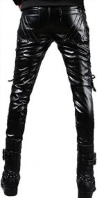 img 3 attached to Idopy Men`S Rock Steampunk Lace Up PU Leather Pants Slim Fit