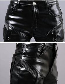 img 2 attached to Idopy Men`S Rock Steampunk Lace Up PU Leather Pants Slim Fit