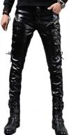 idopy men`s rock steampunk lace up pu leather pants slim fit logo