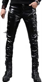 img 4 attached to Idopy Men`S Rock Steampunk Lace Up PU Leather Pants Slim Fit