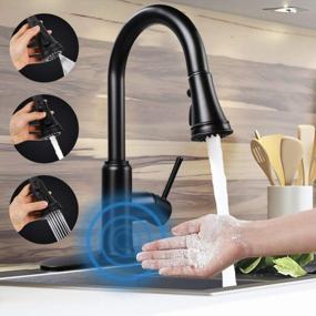img 4 attached to Upgrade Your Kitchen With Soosi'S Touchless Motion Sensor Faucet: Matte Black One/3 Hole Sink Faucet With Pull Down Sprayer And 3-Function Solid Brass Construction - 5 Year Limited Warranty Included