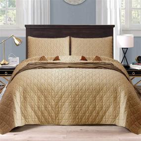 img 4 attached to Exclusivo Mezcla 3-Piece King Size Quilt Set With Pillow Shams, Grid Quilted Bedspread/ Coverlet/ Bed Cover( 96X104 Inches, Camel) -Soft, Lightweight And Reversible