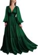 women's pleated v-neck ball gown prom dress with karine long puffy sleeves for formal evening wear logo
