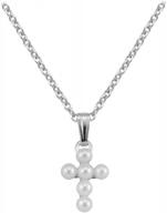 cultured pearl cross necklace for girls - sterling silver children's jewelry (15 inches) logo