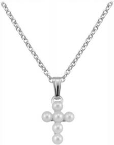 img 1 attached to Ожерелье с крестом из культивированного жемчуга для девочек - детские украшения из стерлингового серебра (15 дюймов)